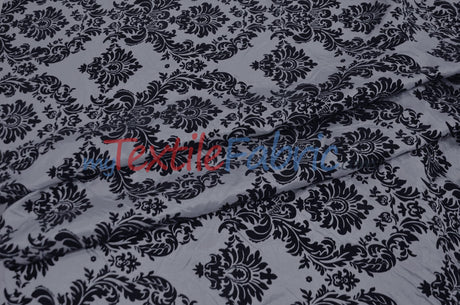 Damask Flocking Taffeta | Flocking Velvet Damask on Taffeta Fabric | 60" Wide | Curtains, Apparel, Cosplay, Costume, Decor | Fabric mytextilefabric Yards Silver 