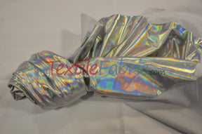Hologram foil spandex lame fabric with iridescent rainbow metallic sheen by mytextilefabric