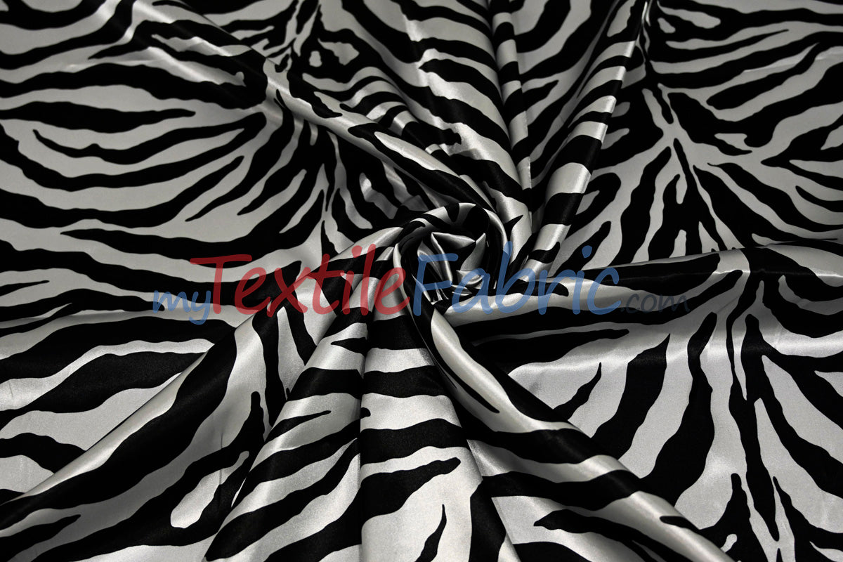 Animal Zebra Satin Fabric | Soft Satin Zebra Charmeuse Fabric | 60" Wide | Multiple Colors |
