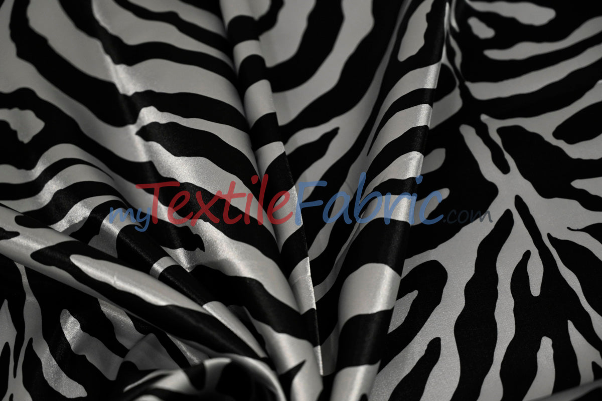Animal Zebra Satin Fabric | Soft Satin Zebra Charmeuse Fabric | 60" Wide | Multiple Colors |