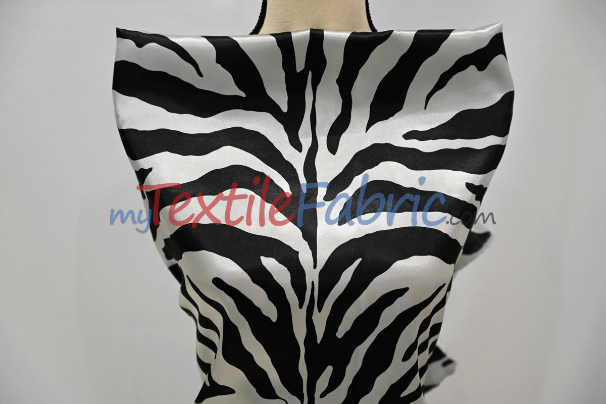 Animal Zebra Satin Fabric | Soft Satin Zebra Charmeuse Fabric | 60" Wide | Multiple Colors |
