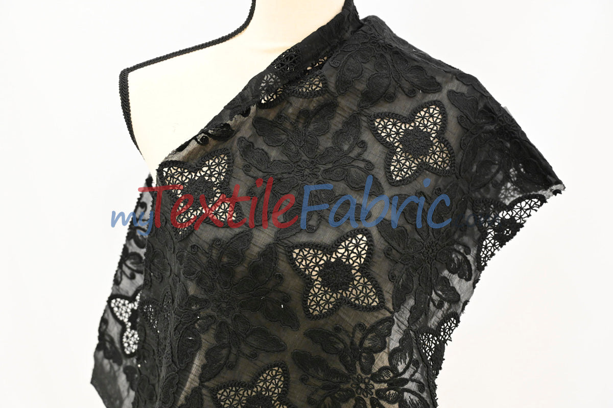 Butterfly Embroidery Cotton Fabric | Intricate Embroidery | 100% Cotton | 52–54" Wide