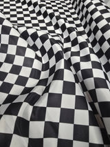 1" Checkered Satin Fabric | Racing Flag Pattern | Lamour Dull Satin Print | 60" Wide | Available in Black & White, Red & White