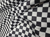 White Black 3.5" Checker Satin Print Fabric | Medium Checkered Racing Fabric | Dull Satin Print | 60" Wide | White Black |