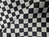 White Black 5.5" Checker Satin Print Fabric | Large Checkered Racing Fabric | Dull Satin Print | 60" Wide | White Black |