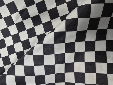 White Black 5.5" Checker Satin Print Fabric | Large Checkered Racing Fabric | Dull Satin Print | 60" Wide | White Black |