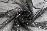 Shooting Star Foil Organza Fabric| 60" Wide | Sheer Organza with Foil Silver Metallic Star | Decor, Overlays, Accents, Dresses, Apparel |