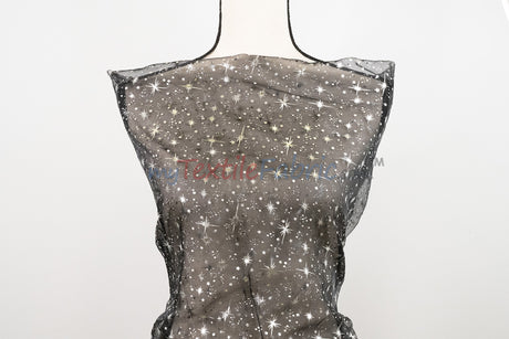 Shooting Star Foil Organza Fabric| 60" Wide | Sheer Organza with Foil Silver Metallic Star | Decor, Overlays, Accents, Dresses, Apparel |