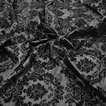 Load image into Gallery viewer, Damask Flocking Taffeta | Flocking Velvet Damask on Taffeta Fabric | 60&quot; Wide | Curtains, Apparel, Cosplay, Costume, Decor | Fabric mytextilefabric Yards Black on Black Damask 
