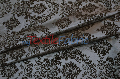 Damask Flocking Taffeta | Flocking Velvet Damask on Taffeta Fabric | 60" Wide | Curtains, Apparel, Cosplay, Costume, Decor | Fabric mytextilefabric Yards Charcoal Damask 