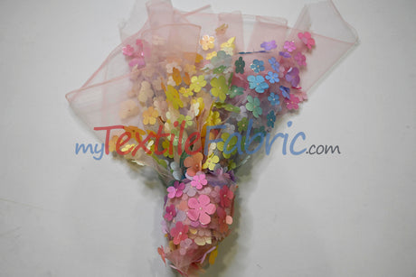 3D Floral Ombre on Tulle | Vibrant Rainbow Colors | Lightweight & Soft | 54” Wide | Ideal for Apparel & Costumes