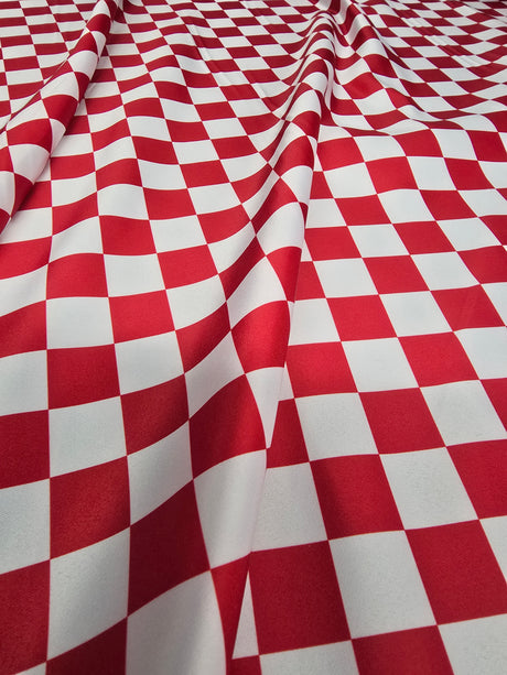 1" Checkered Satin Fabric | Racing Flag Pattern | Lamour Dull Satin Print | 60" Wide | Available in Black & White, Red & White