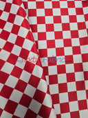 1" Checkered Satin Fabric | Racing Flag Pattern | Lamour Dull Satin Print | 60" Wide | Available in Black & White, Red & White