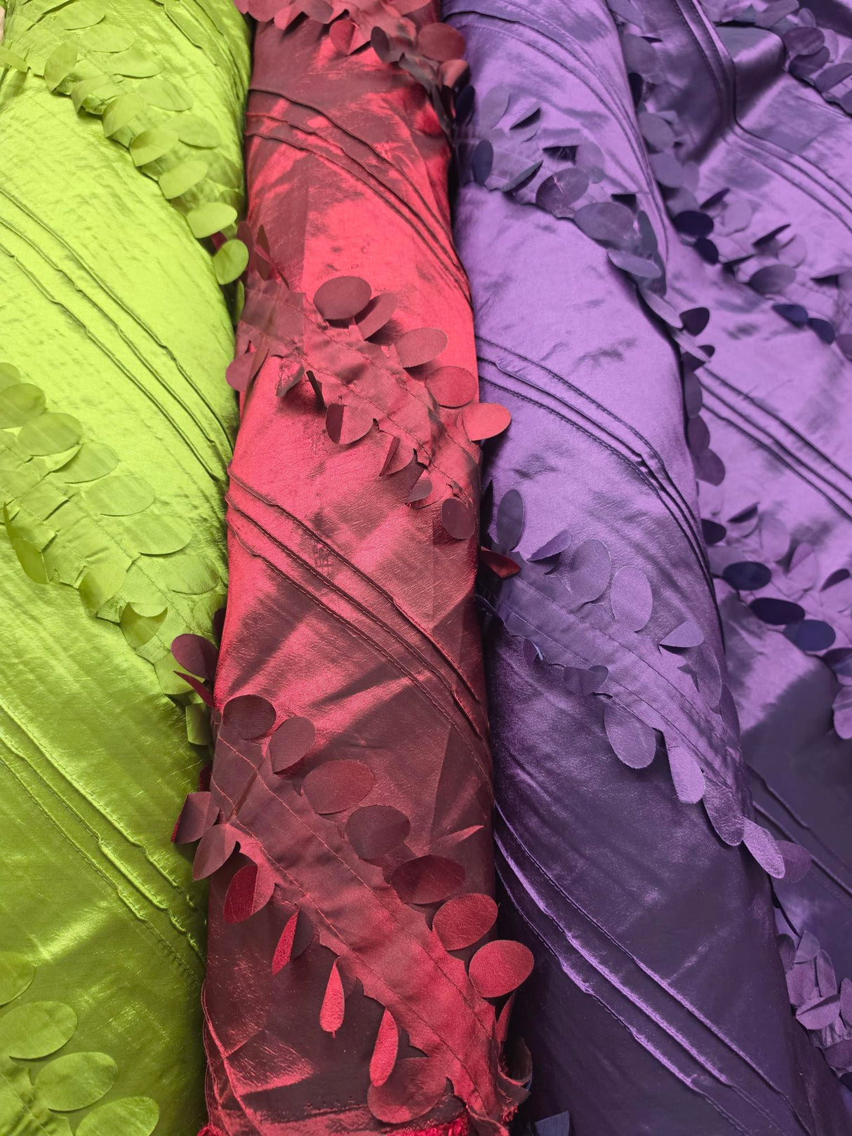 Forest Taffeta Embroidery | Hanging Leaf Taffeta | 54" Wide | Multiple Colors |