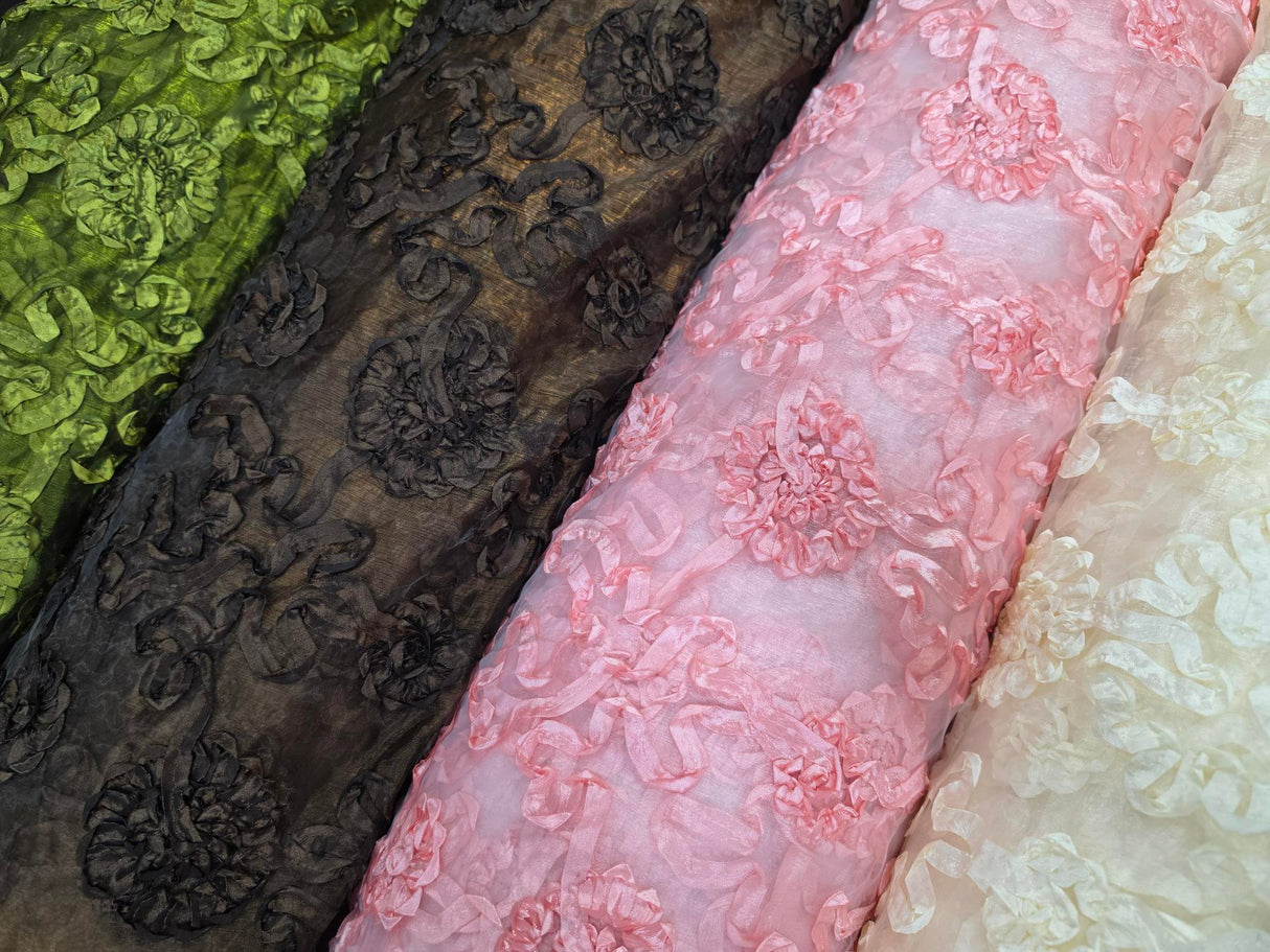 Luxury Organza Embroidery Fabric | Embroidered Ribbon Organza | 54" Wide | Multiple Colors |