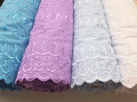 Polyester Cotton Eyelet Embroidery | Double Sided Border | 45" Wide | Medium Eyelet |