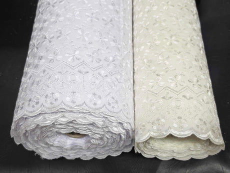 Polyester Cotton Heavy Eyelet Embroidery | Double Sided Scallop | 45" Wide | Multiple Colors |