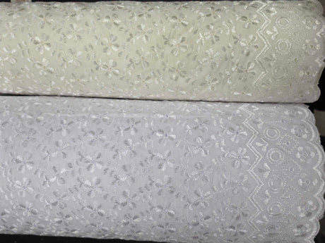 Polyester Cotton Heavy Eyelet Embroidery | Double Sided Scallop | 45" Wide | Multiple Colors |