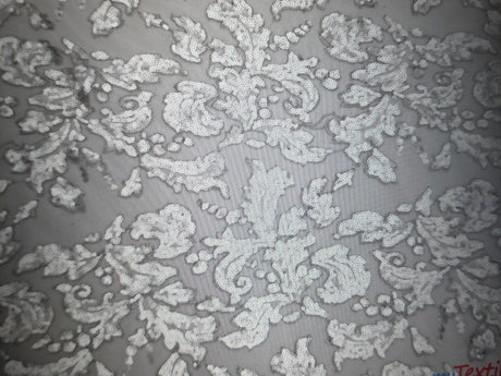 Silver Wendy Lace Sequins Fabric | Bridal Metallic Lace with Sequins | 54" Wide |