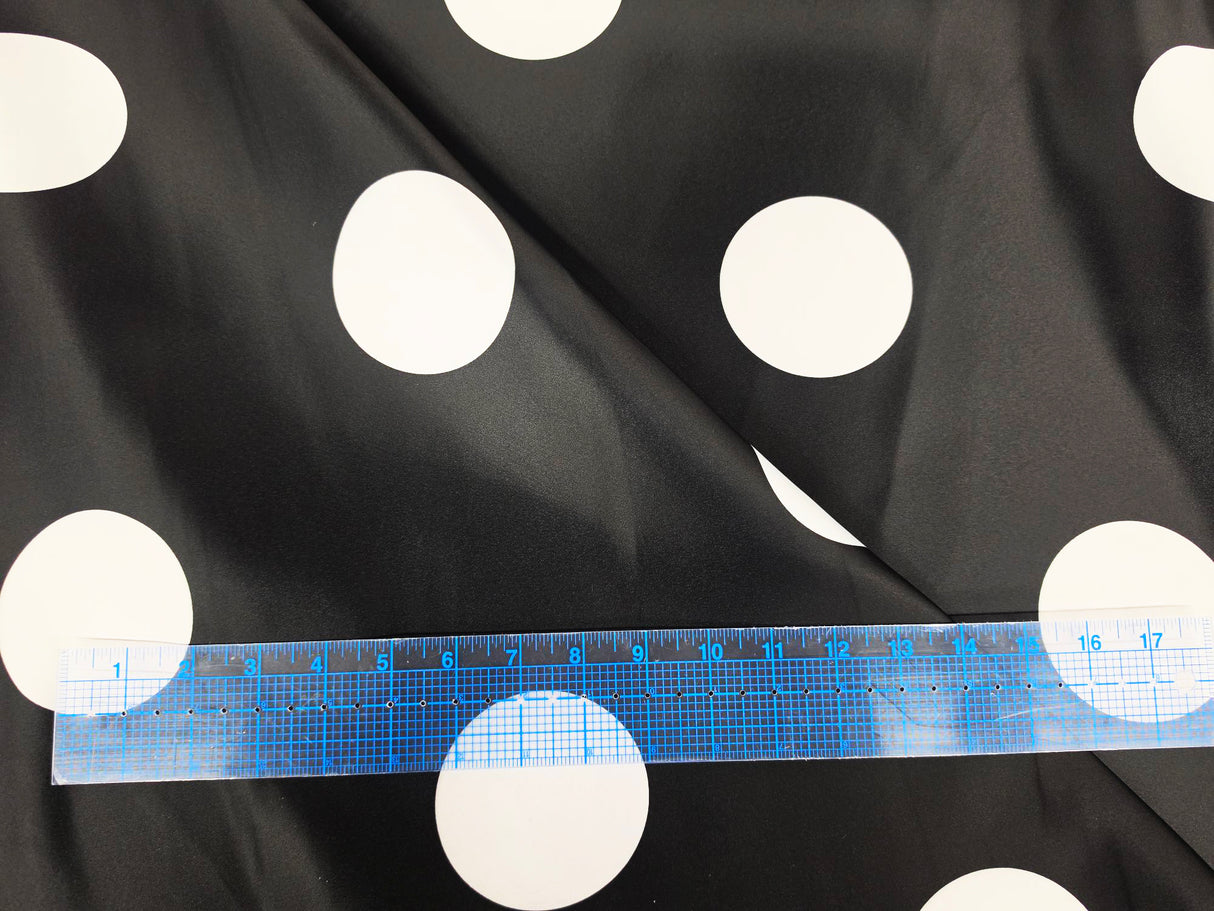 White Black Polka Dot Satin Print Fabric | Polka Dot Satin Fabric | Dull Satin Print | 60" Wide |