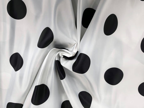 White Black Polka Dot Satin Print Fabric | Polka Dot Satin Fabric | Dull Satin Print | 60" Wide |