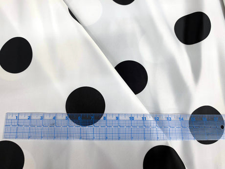White Black Polka Dot Satin Print Fabric | Polka Dot Satin Fabric | Dull Satin Print | 60" Wide |