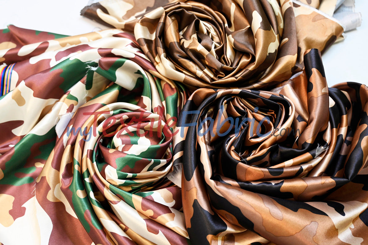 Army Camouflage Satin Print Fabric | Camo Charmeuse Satin | 60" Wide |