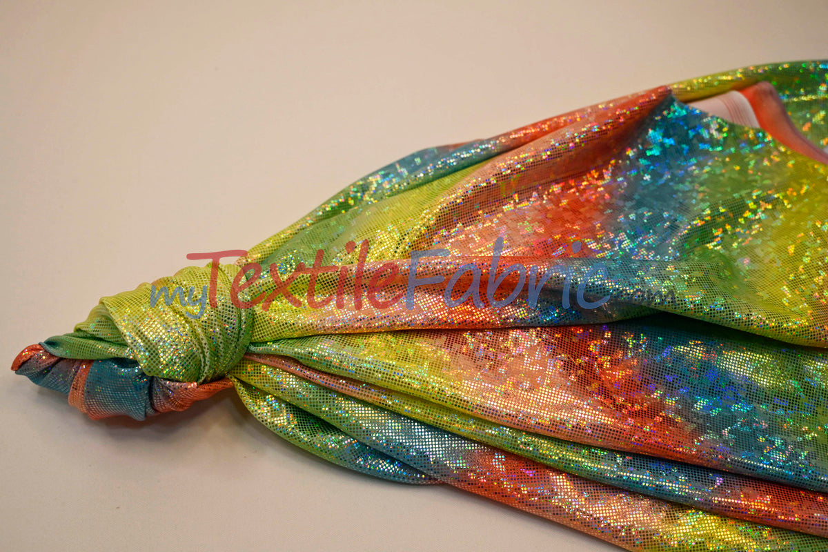 Rainbow Shattered Hologram Spandex |4 Way Stretch Dancewear Fabric | 58/60" Wide | Rainbow Spandex Fabric