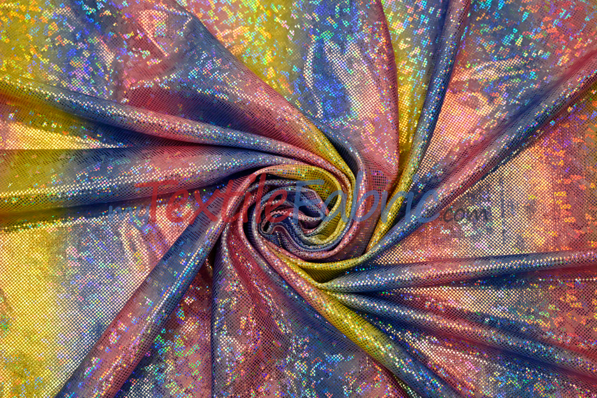 Rainbow Shattered Hologram Spandex |4 Way Stretch Dancewear Fabric | 58/60" Wide | Rainbow Spandex Fabric