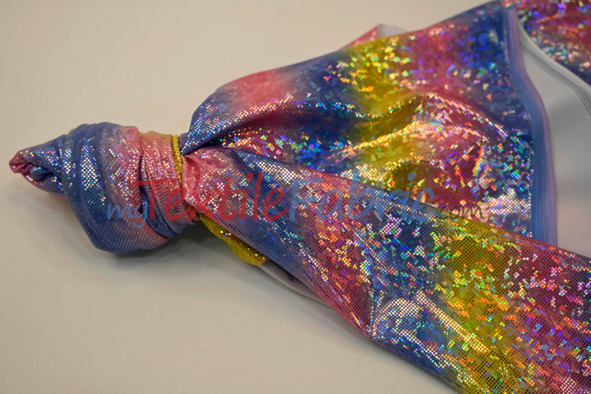 Rainbow Shattered Hologram Spandex |4 Way Stretch Dancewear Fabric | 58/60" Wide | Rainbow Spandex Fabric