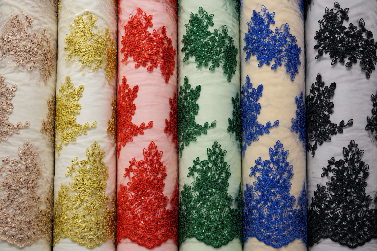 Camilla Embroidery Fabric | Bridal Lace Design YX 1098 | 52" Wide |