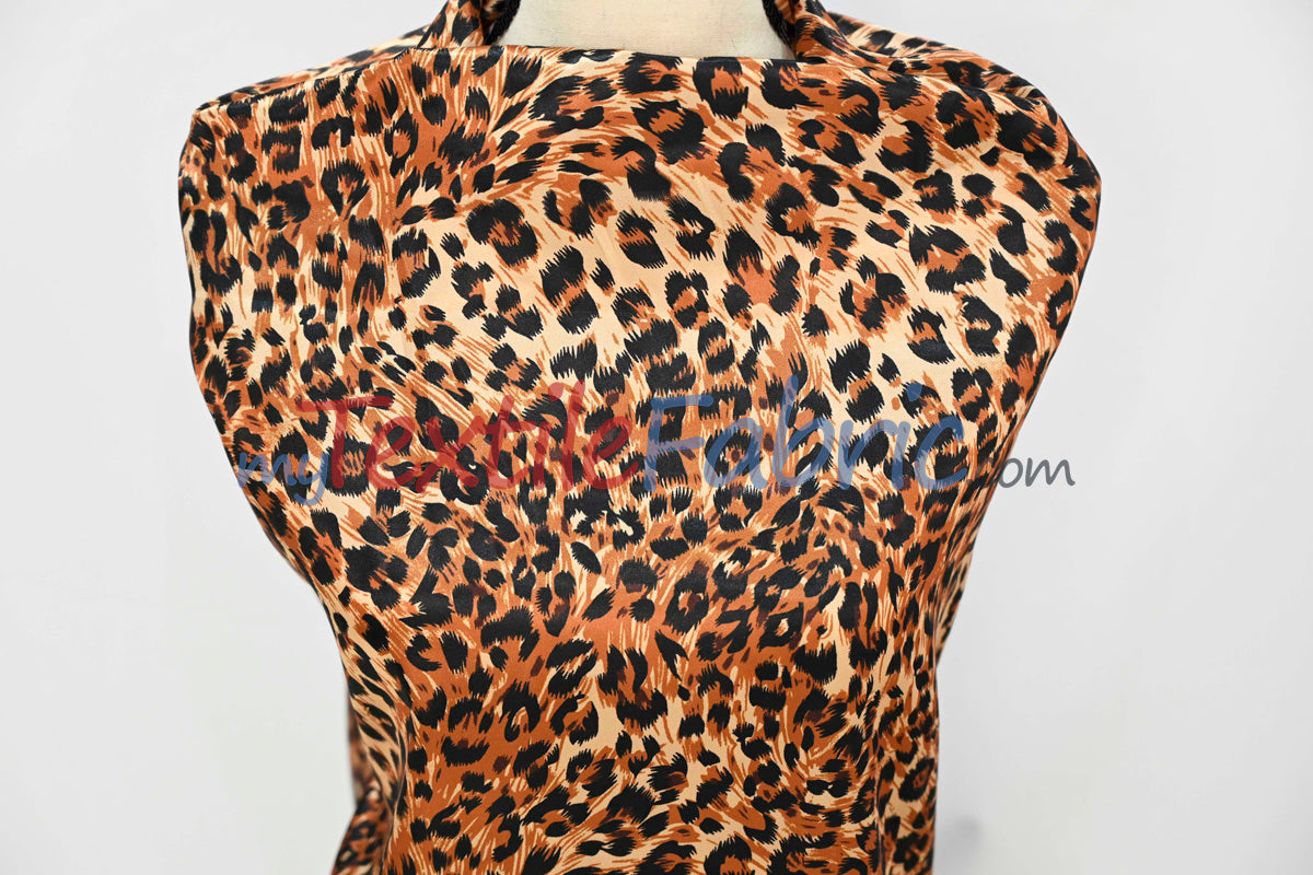 Animal Cheetah Satin Print Fabric | Soft Cheetah Charmeuse Satin | 60" Wide |