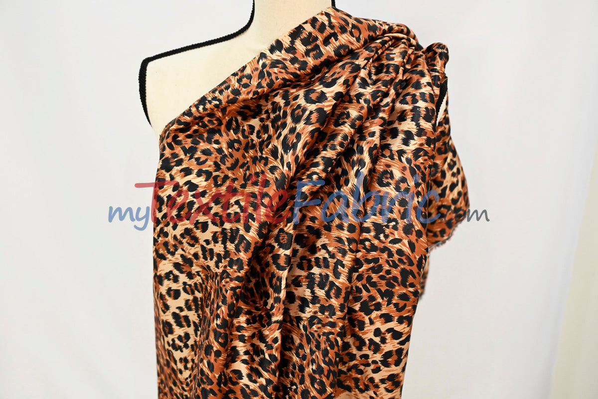 Animal Cheetah Satin Print Fabric | Soft Cheetah Charmeuse Satin | 60" Wide |