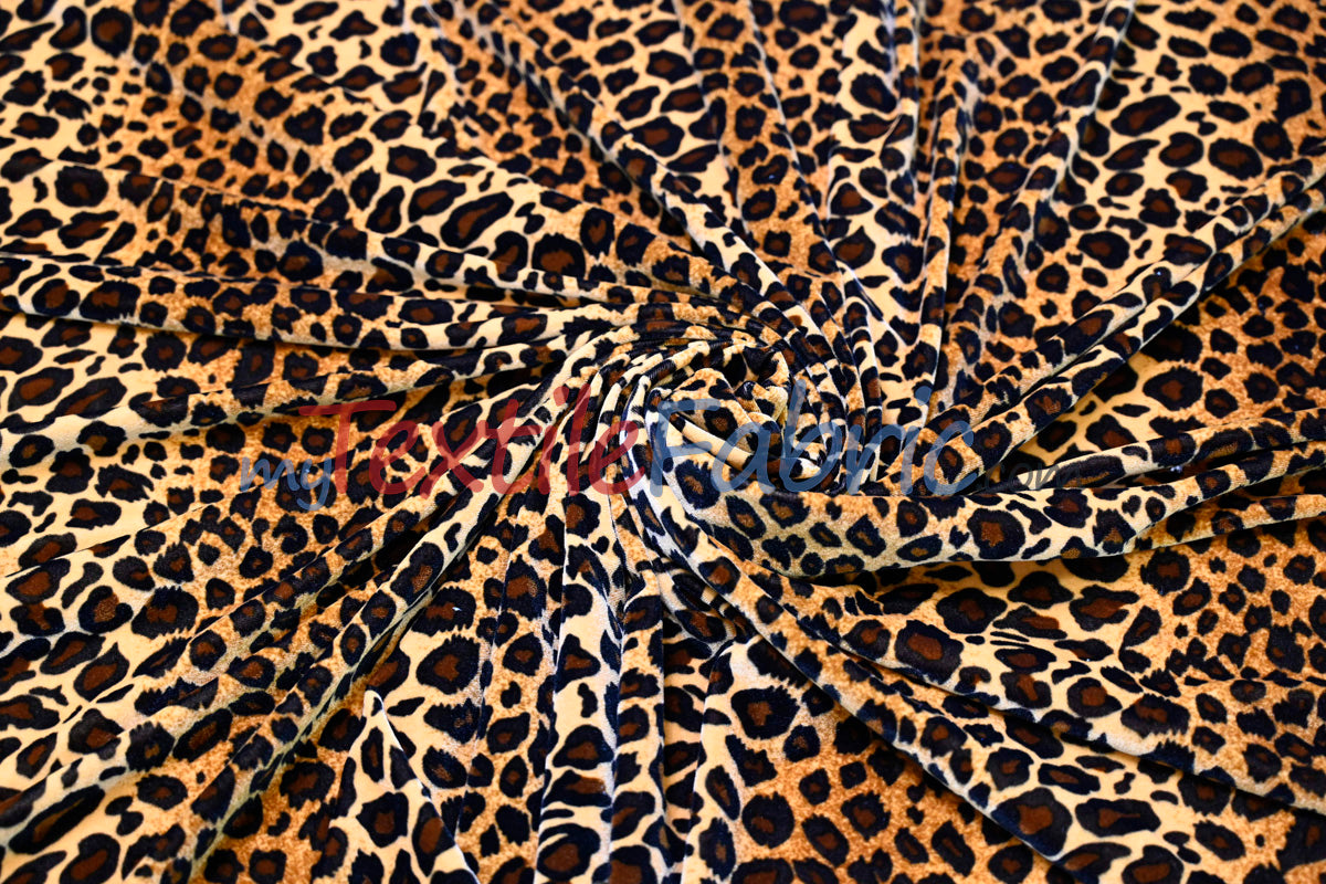 Safari Leopard Stretch Velvet | 4-Way Stretch Polyester Velvet | Digital Print | Durable & Vibrant | Ideal for Costumes & Cosplay