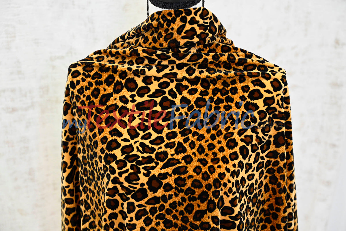 Safari Leopard Stretch Velvet | 4-Way Stretch Polyester Velvet | Digital Print | Durable & Vibrant | Ideal for Costumes & Cosplay