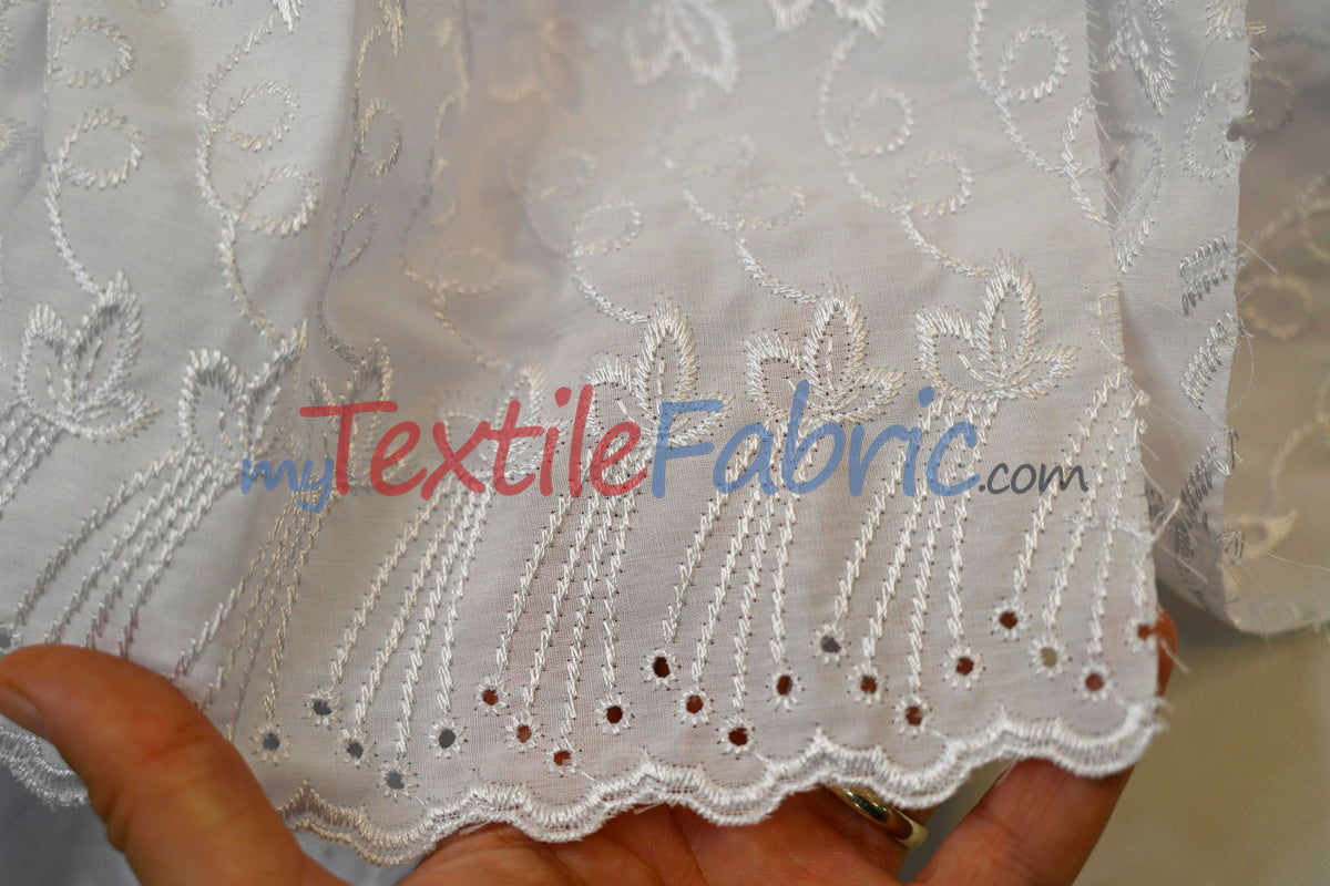 Cotton Eyelet Embroidery Design ONE | Double Scallop Finish | 80% Polyester 20% Cotton | 52” Wide