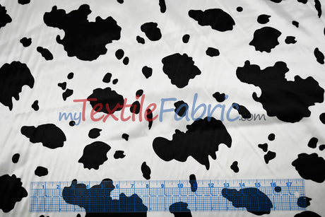 White Black Cow Satin Print Fabric | Cow Charmeuse Satin | 60" Wide |