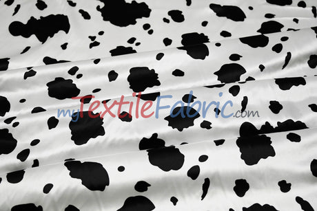 White Black Cow Satin Print Fabric | Cow Charmeuse Satin | 60" Wide |