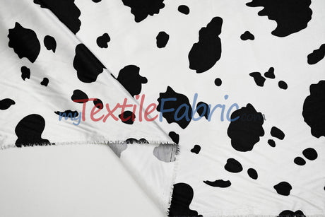 White Black Cow Satin Print Fabric | Cow Charmeuse Satin | 60" Wide |