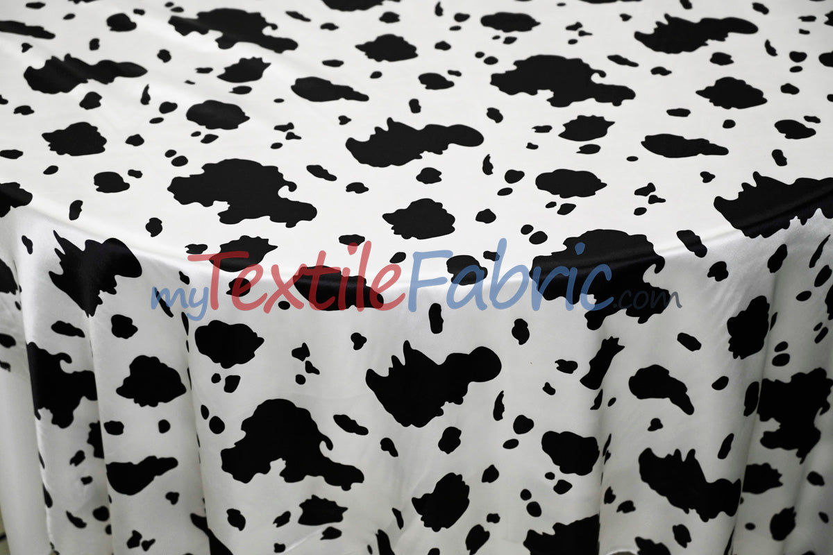 White Black Cow Satin Print Fabric | Cow Charmeuse Satin | 60" Wide |