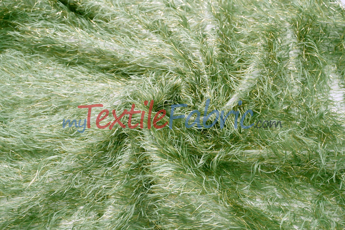 Sage Shaggy Brocade | Metallic Eyelash Lame Fabric | 57 Inch Wide | For Costumes Cosplay Apparel & Decor