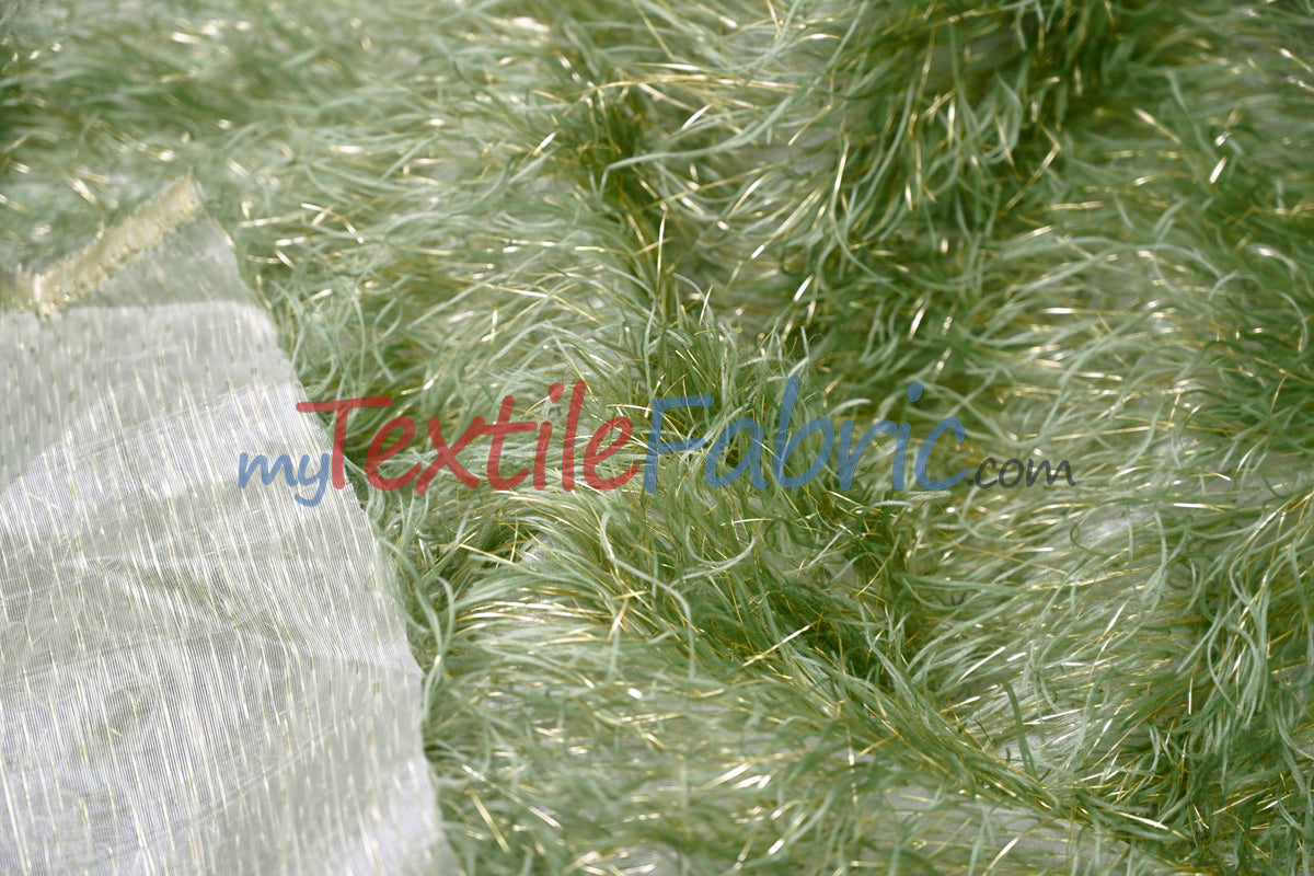 Sage Shaggy Brocade | Metallic Eyelash Lame Fabric | 57 Inch Wide | For Costumes Cosplay Apparel & Decor