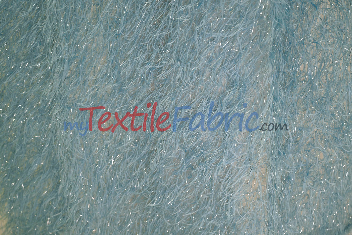 Baby Blue Shaggy Brocade | Metallic Eyelash Lame Fabric | 57 Inch Wide | For Costumes Cosplay Apparel & Decor