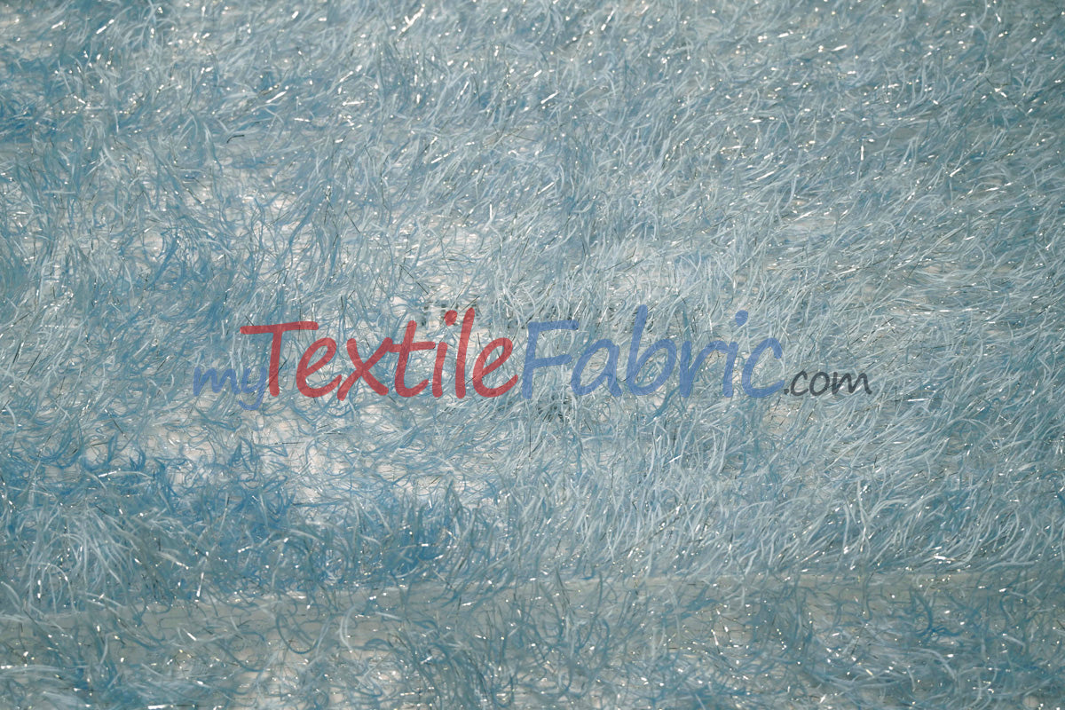 Baby Blue Shaggy Brocade | Metallic Eyelash Lame Fabric | 57 Inch Wide | For Costumes Cosplay Apparel & Decor