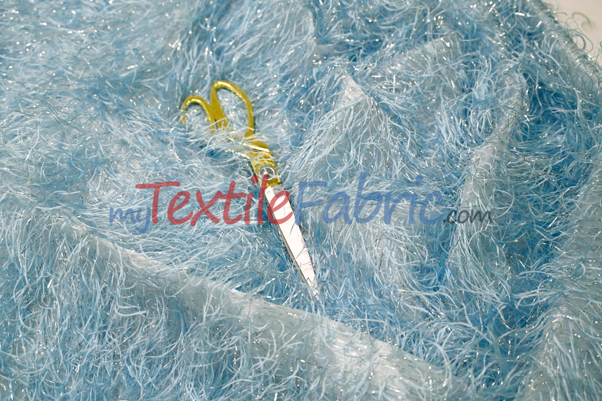 Baby Blue Shaggy Brocade | Metallic Eyelash Lame Fabric | 57 Inch Wide | For Costumes Cosplay Apparel & Decor