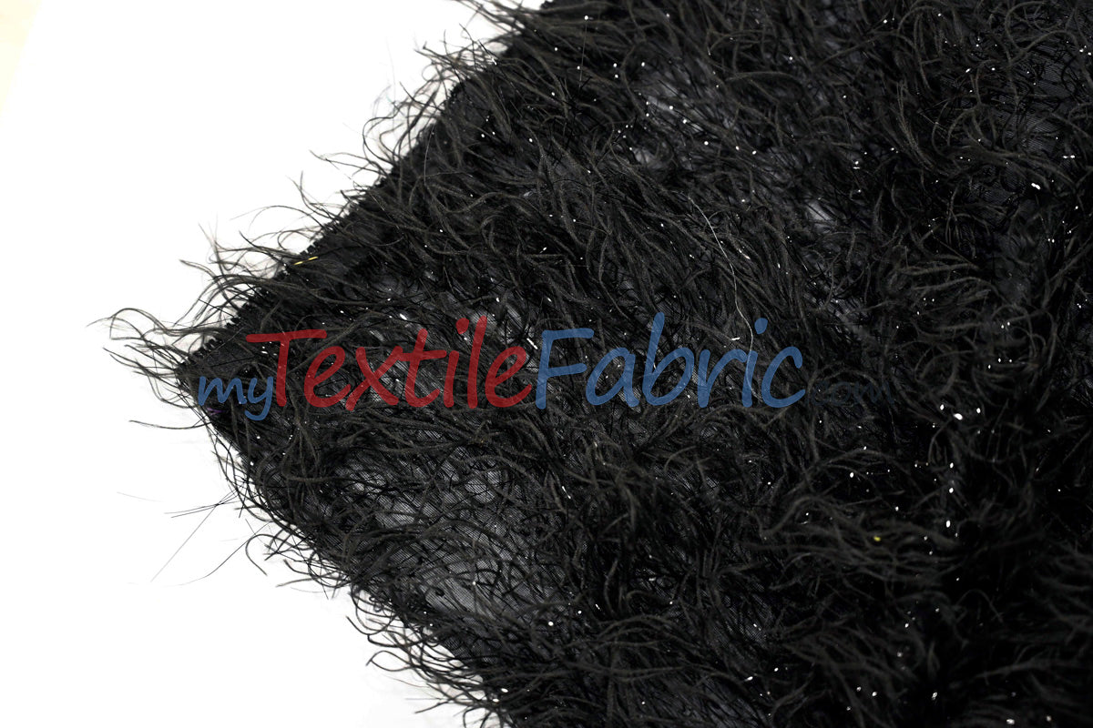 Black Shaggy Brocade | Metallic Eyelash Lame Fabric | 57 Inch Wide | For Costumes Cosplay Apparel & Decor