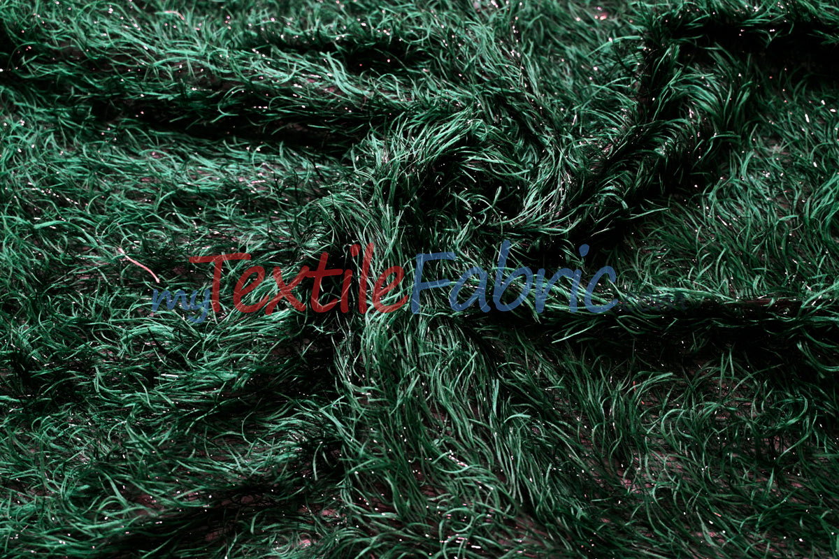 Hunter Green Shaggy Brocade | Metallic Eyelash Lame Fabric | 57 Inch Wide | For Costumes Cosplay Apparel & Decor