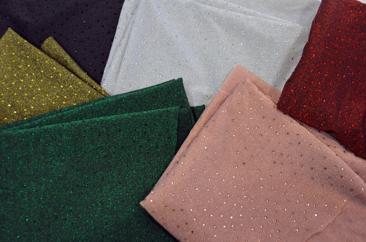 Diamond Glimmer Knit Fabric | Stones| Stretch Glimmer Knit | 2 Way Stretch | 56" Wide | Metallic Glitter Spandex Knit Fabric |