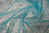 Metallic Snowflake Organza | 60" Wide | Aqua Iridescent Organza with Metallic Christmas Snowflake | Costume, Decor, Overlays, Accents, Dresses, Apparel |