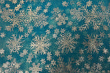 Metallic Snowflake Organza | 60" Wide | Aqua Iridescent Organza with Metallic Christmas Snowflake | Costume, Decor, Overlays, Accents, Dresses, Apparel |